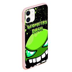 Чехол iPhone 11 матовый Geometry Dash: Green Evil, цвет: 3D-светло-розовый — фото 2