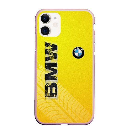 Чехол iPhone 11 матовый BMW СЛЕДЫ ШИН БМВ / 3D-Светло-розовый – фото 1