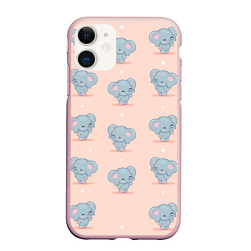 Чехол iPhone 11 матовый Слоники / 3D-Светло-розовый – фото 1