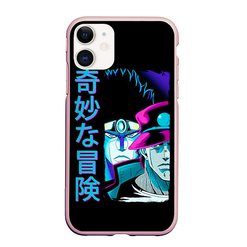 Чехол iPhone 11 матовый Дзётаро и Дио, JoJo’s Bizarre / 3D-Светло-розовый – фото 1