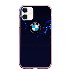 Чехол iPhone 11 матовый BMW разряд молнии, цвет: 3D-светло-розовый