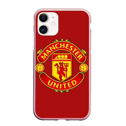 Чехол iPhone 11 матовый Manchester United F C / 3D-Светло-розовый – фото 1