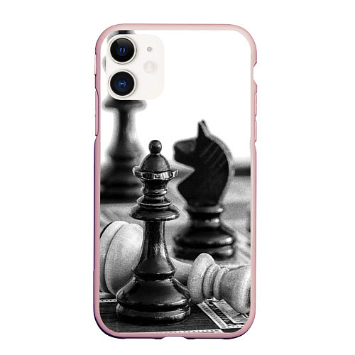 Чехол iPhone 11 матовый Шах и мат Шахматы / 3D-Светло-розовый – фото 1