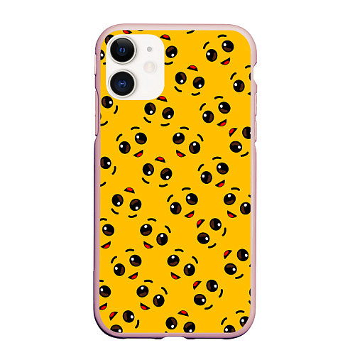Чехол iPhone 11 матовый FORTNITE BANANA FACE PATTERN ФОРТНАЙТ ЛИЦО БАНАНА / 3D-Светло-розовый – фото 1