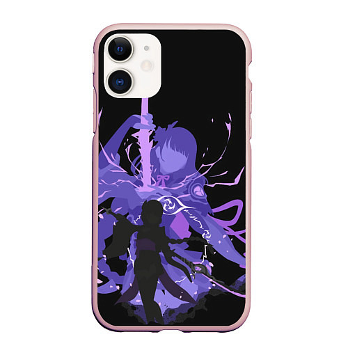 Чехол iPhone 11 матовый Genshin Impact Raiden / 3D-Светло-розовый – фото 1