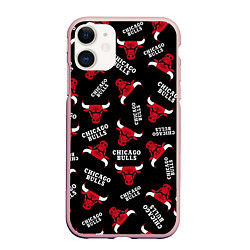 Чехол iPhone 11 матовый CHICAGO BULLS БЫКИ УЗОР, цвет: 3D-светло-розовый
