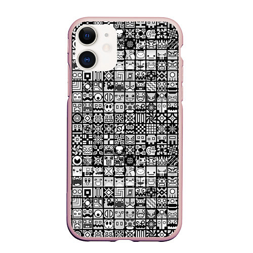 Чехол iPhone 11 матовый Geometry Dash: BW Pattern / 3D-Светло-розовый – фото 1