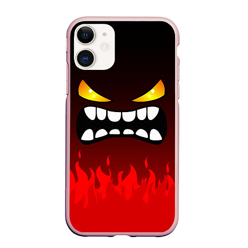 Чехол iPhone 11 матовый Geometry Dash: Anger Smile / 3D-Светло-розовый – фото 1