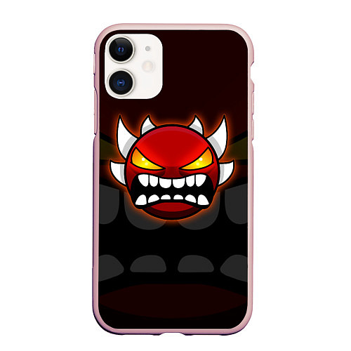 Чехол iPhone 11 матовый Geometry Dash: Red Demon / 3D-Светло-розовый – фото 1