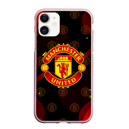 Чехол iPhone 11 матовый MANCHESTER UNITED FIRE STYLE SPORT ПЛАМЯ / 3D-Светло-розовый – фото 1