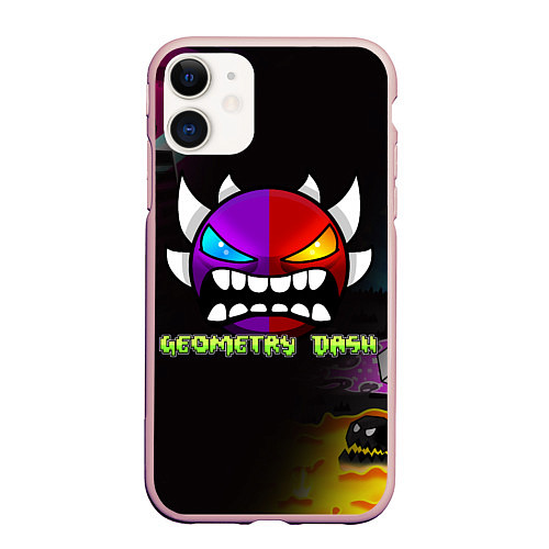 Чехол iPhone 11 матовый Geometry Dash: Demon Art / 3D-Светло-розовый – фото 1