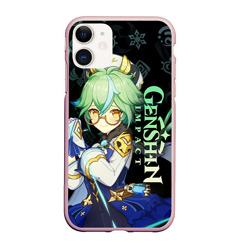 Чехол iPhone 11 матовый Genshin Impact - Sucrose / 3D-Светло-розовый – фото 1