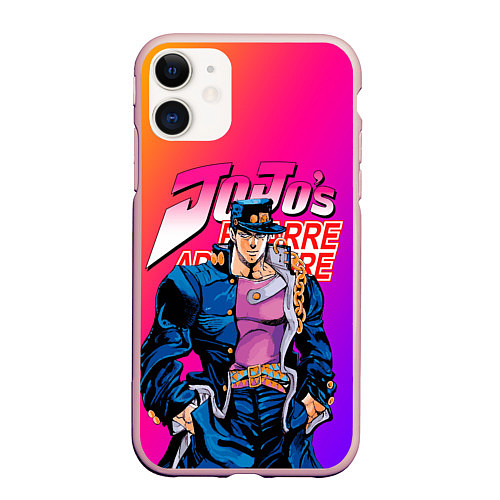 Чехол iPhone 11 матовый JOJO BIZARRE ADVENTURE ДЖО ДЖО ГРАДИЕНТ / 3D-Светло-розовый – фото 1