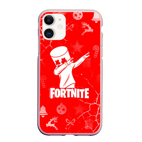Чехол iPhone 11 матовый Fortnite - Marshmello новогодний / 3D-Светло-розовый – фото 1