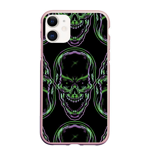 Чехол iPhone 11 матовый Skulls vanguard pattern 2077 / 3D-Светло-розовый – фото 1