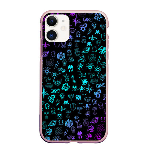 Чехол iPhone 11 матовый RAINBOW SIX SIEGE NEON PATTERN SYMBOL / 3D-Светло-розовый – фото 1
