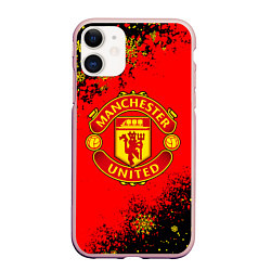 Чехол iPhone 11 матовый НОВОГОДНИЙ МАНЧЕСТЕР ЮНАЙТЕД ЧЁРНО ЗОЛОТОЙ, цвет: 3D-светло-розовый
