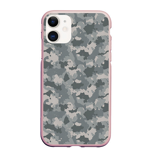 Чехол iPhone 11 матовый Серый Камуфляж городской / 3D-Светло-розовый – фото 1