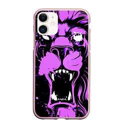 Чехол iPhone 11 матовый Neon pink lion, цвет: 3D-светло-розовый