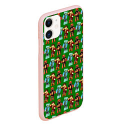 Чехол iPhone 11 матовый Minecraft heros pattern, цвет: 3D-светло-розовый — фото 2