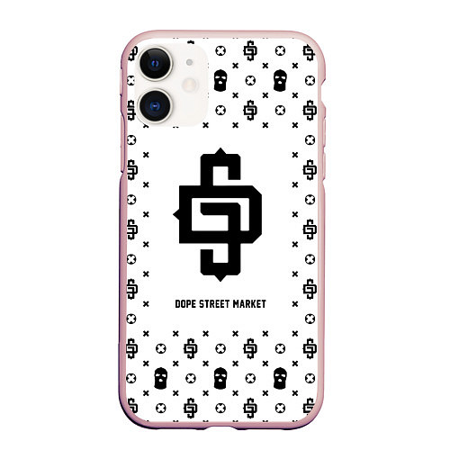 Чехол iPhone 11 матовый Узор White Dope Street Market / 3D-Светло-розовый – фото 1