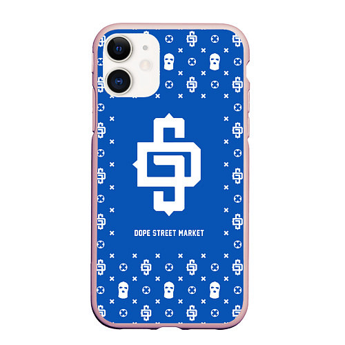 Чехол iPhone 11 матовый Узор Blue Dope Street Market / 3D-Светло-розовый – фото 1