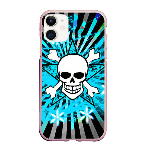 Чехол iPhone 11 матовый Neon Skull / 3D-Светло-розовый – фото 1