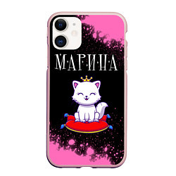 Чехол iPhone 11 матовый Марина - КОШКА - Брызги, цвет: 3D-светло-розовый