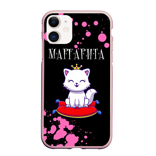 Чехол iPhone 11 матовый Маргарита КОШКА Брызги / 3D-Светло-розовый – фото 1