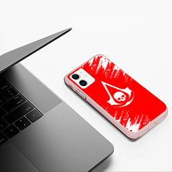 Чехол iPhone 11 матовый Assassins creed череп красные брызги, цвет: 3D-светло-розовый — фото 2