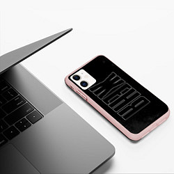 Чехол iPhone 11 матовый Имя Женя по-вертикали с темным фоном, цвет: 3D-светло-розовый — фото 2