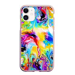 Чехол iPhone 11 матовый Неоновые всплески красок Лето Neon splashes of col, цвет: 3D-светло-розовый