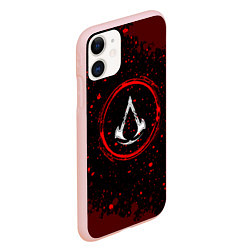 Чехол iPhone 11 матовый Символ Assassins Creed и краска вокруг на темном ф, цвет: 3D-светло-розовый — фото 2