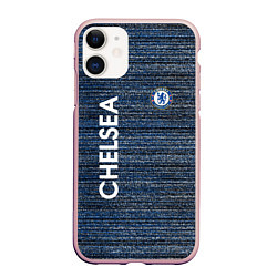 Чехол iPhone 11 матовый CHELSEA F C ЧЕЛСИ ШУМ ПОЛОС ТЕКСТУРА, цвет: 3D-светло-розовый