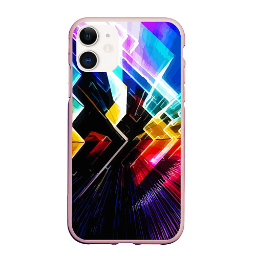 Чехол iPhone 11 матовый Неоновая молния Абстракция Neon Lightning Abstract / 3D-Светло-розовый – фото 1