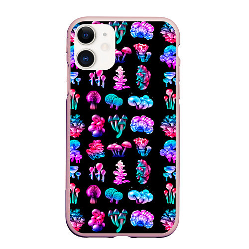 Чехол iPhone 11 матовый NEON MUSHROOMS / 3D-Светло-розовый – фото 1