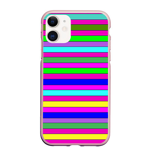 Чехол iPhone 11 матовый Multicolored neon bright stripes / 3D-Светло-розовый – фото 1