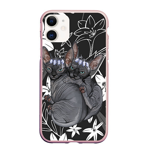 Чехол iPhone 11 матовый Милые сфинксы / 3D-Светло-розовый – фото 1