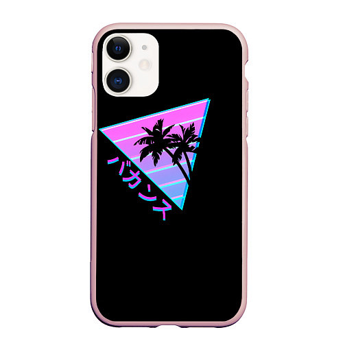Чехол iPhone 11 матовый Ретро Пальмы Градиент / 3D-Светло-розовый – фото 1