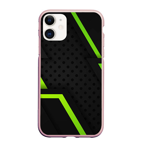 Чехол iPhone 11 матовый BLACK GREEN GEOMETRY / 3D-Светло-розовый – фото 1