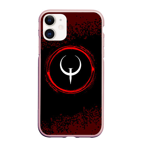 Чехол iPhone 11 матовый Символ Quake и краска вокруг на темном фоне / 3D-Светло-розовый – фото 1