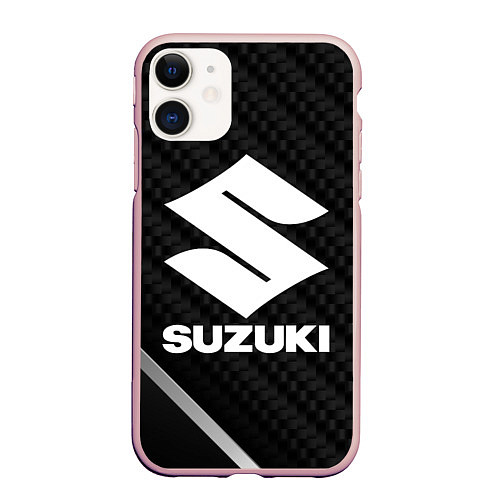 Чехол iPhone 11 матовый Suzuki карбон / 3D-Светло-розовый – фото 1