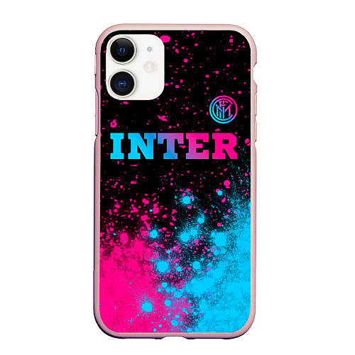 Чехол iPhone 11 матовый Inter - neon gradient: символ сверху / 3D-Светло-розовый – фото 1