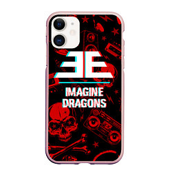 Чехол iPhone 11 матовый Imagine Dragons rock glitch, цвет: 3D-светло-розовый
