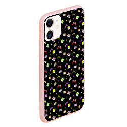 Чехол iPhone 11 матовый 90s pattern on black, цвет: 3D-светло-розовый — фото 2