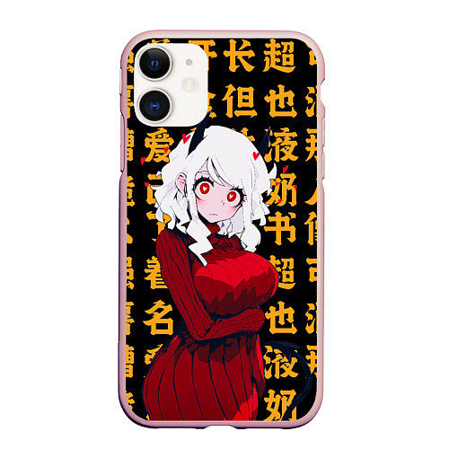 Чехол iPhone 11 матовый Helltaker girl / 3D-Светло-розовый – фото 1