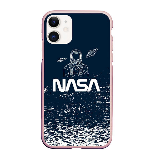 Чехол iPhone 11 матовый Nasa - белые брызги / 3D-Светло-розовый – фото 1