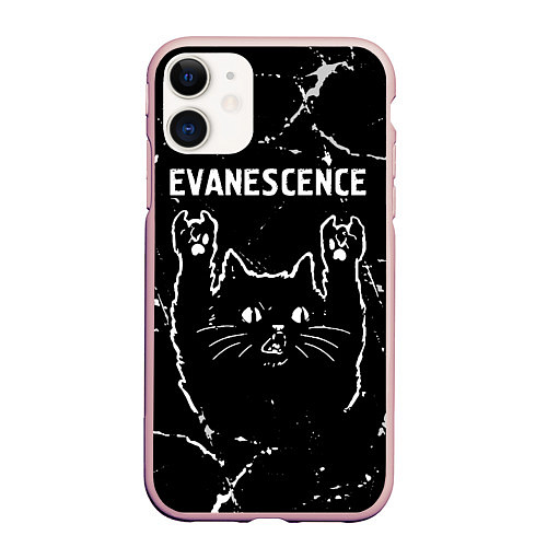 Чехол iPhone 11 матовый Группа Evanescence и рок кот / 3D-Светло-розовый – фото 1