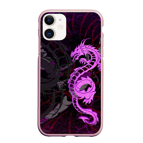 Чехол iPhone 11 матовый Неоновый дракон purple dragon / 3D-Светло-розовый – фото 1