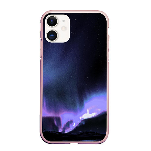 Чехол iPhone 11 матовый Northern lights / 3D-Светло-розовый – фото 1